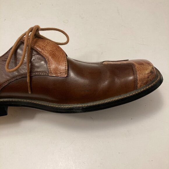 Moretti Collezione Italia Men's Leather Lace-up Dress Shoes, Size 10, Brown Croc - Picture 3 of 16